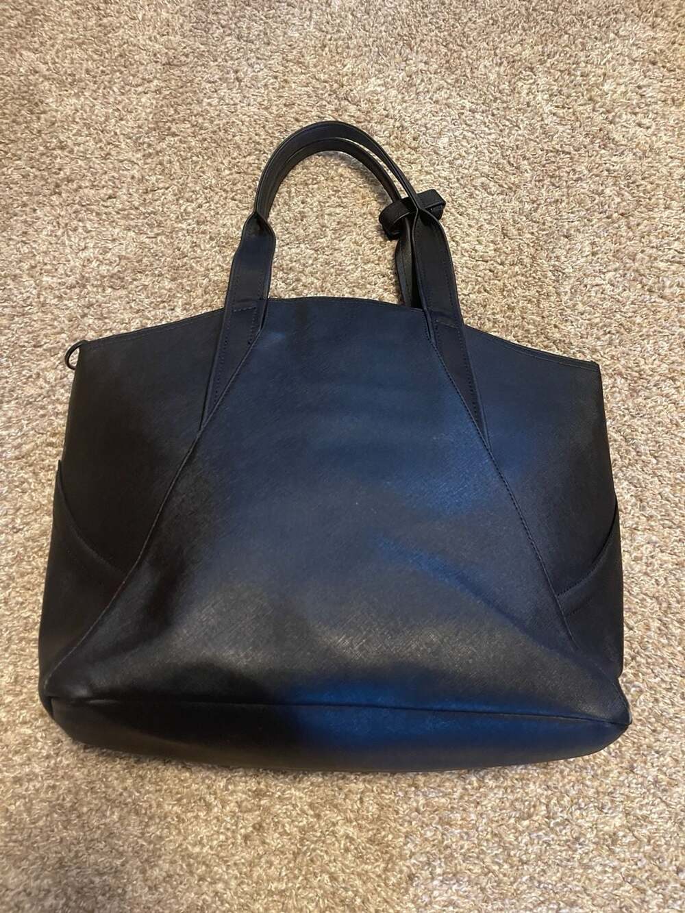 Lululemon Black Saffiano Leather Tote Bag with Crossbody Strap